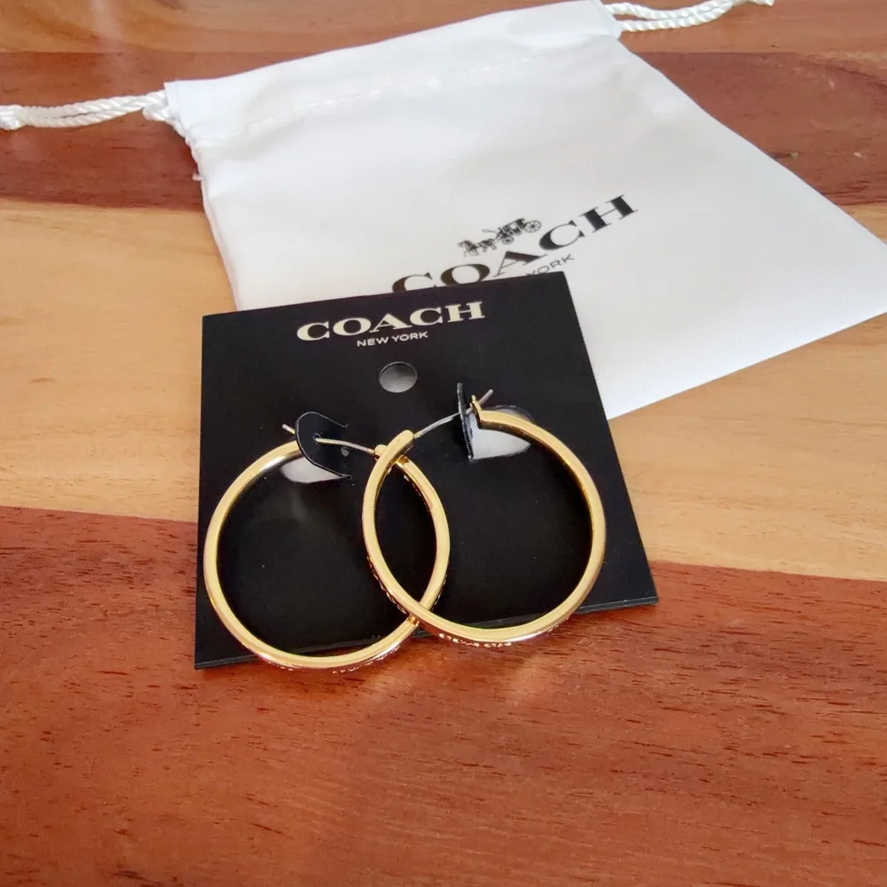 NWT Coach‎ Medium Hoop Earrings in Gold Tone - Picture 3 of 5